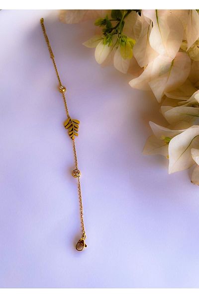 Trinos Steel Olive Branch Bracelet Gold