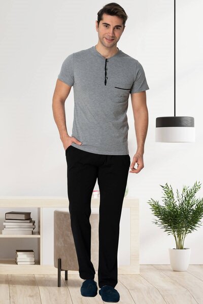 Mecit Pijama Plus Size Men's Pajama Set with Shorts - 100% Cotton