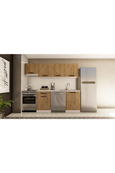 visasconcept 240 Cm Sude Hazır Mutfak Dolabı Aspiratör Modüllü Atlantik Çam(T...