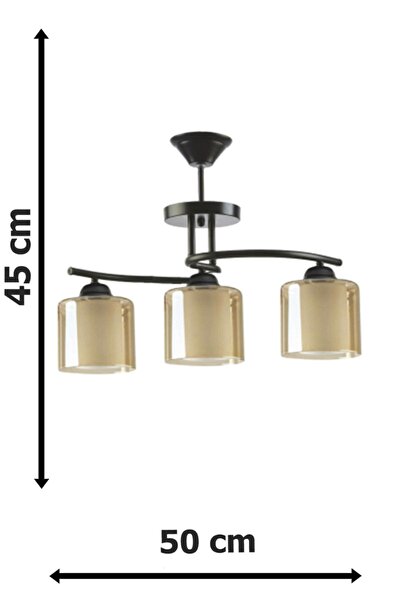 Fer Avize Fuji Özel Tasarımspor Modern Bal Rengi Çiftcamlı Siyah Salon - Mutfak - Yatak Odası 3 Lü Avize