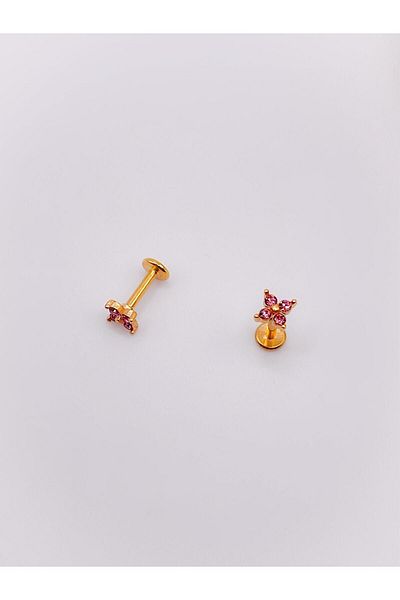 Trinos Surgical Steel Piercing Four Stone Flower Figured Cartilage Helix Tragus Piercing (1 piece)