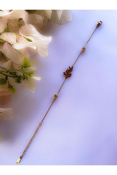 Trinos Steel Olive Branch Bracelet Gold