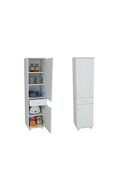 Evistro Mdf Lake Kapaklı Banyo ve Mutfak Boy Dolabı Çekmeceli Beyaz