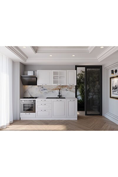 visasconcept 220 Cm Mdf Gövde Mebran Kapak Üç Çekmeceli Gale Hazır Mutfak - B...