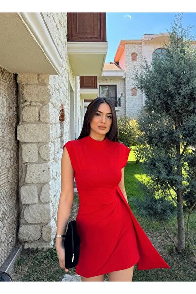 zoe star BALIKÇI YAKA SIFIR KOLLU TASARIM MİNİ ELBİSE