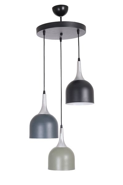 Fer Avize Reina Kitchen Living Room Gray Lampholder Anthracite Green Black Color 3-Piece Chandelier