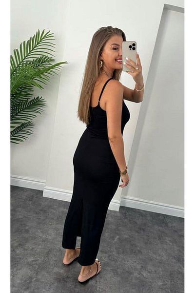 Oyer Moda Rochie lungă neagră cu bretele subțiri