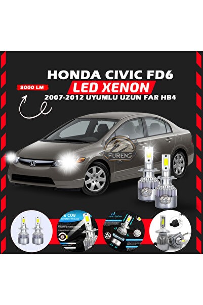 Furens Honda Civic FD6 2007-2012 Uzun Far Uyumlu Şimşek Etkili Led Xenon Perf...