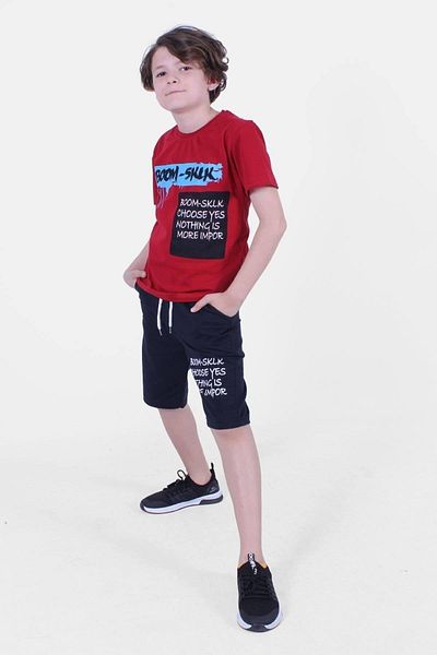 PANİO KİDS Boom Printed Capri Boy's Bottom-Top Red Suit