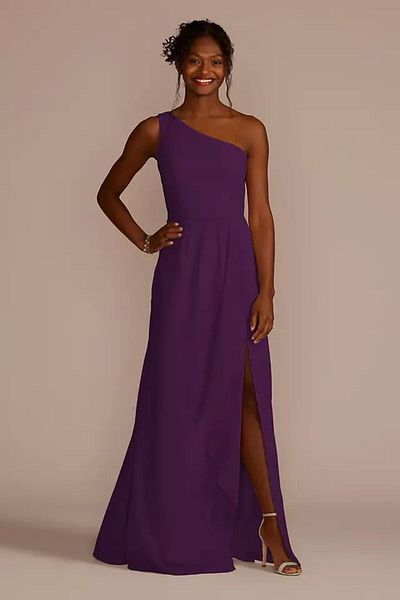 Oleg Cassini One Shoulder Purple Chiffon Evening Dress - F20011