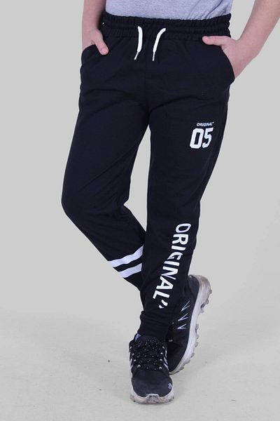 PANİO KİDS 05 Pantaloni de sport negri cu buzunare duble pentru băiat cu imprimeu original