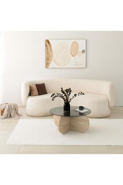 NEOstill - Bubble Cam Sehpa / Traverten & Füme Cam