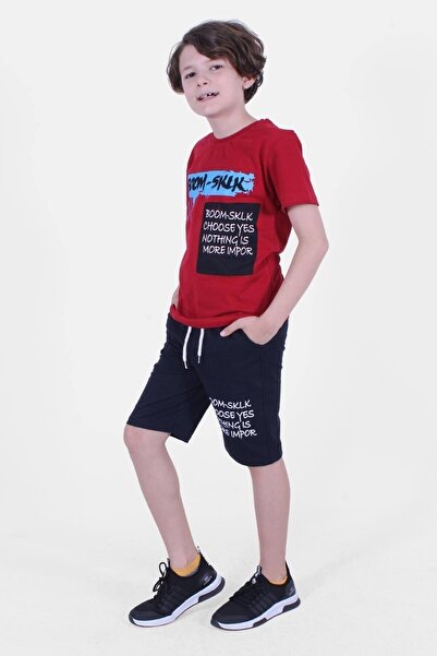 PANİO KİDS Boom Printed Capri Boy's Bottom-Top Red Suit