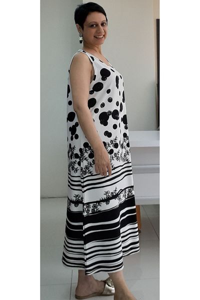 Mertcan Butik Φόρεμα με χοντρό λουράκι λευκό μαύρο φλοράλ ατσάλι