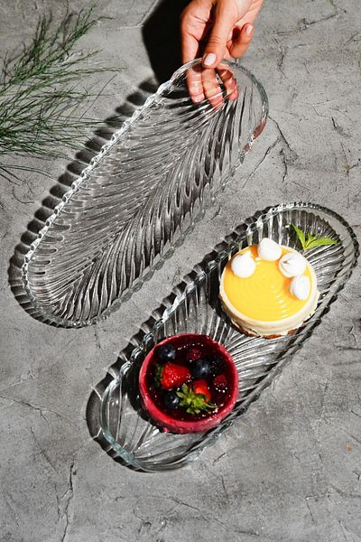 Vienev Set of 2 Large Presenter Glass Boat Plates