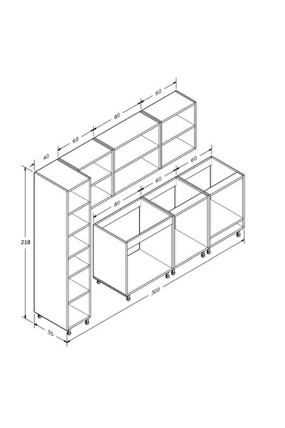 visasconcept 300 Cm Mdf Gövde Membran Kapak Üç Çekmeceli Tanem Hazır Mutfak - Mavi - Beyaz (TEZGAH DAHİL)