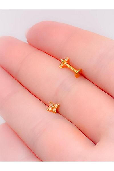 Trinos Surgical Steel Piercing Four Stone Flower Figured Cartilage Helix Tragus Piercing (1 piece)