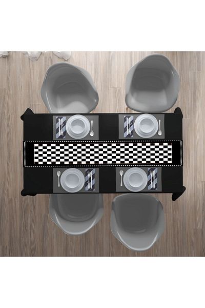 Ardizayn Negru - Alb Tablă, Țesătură Bumbac 40x140 Cm Runner