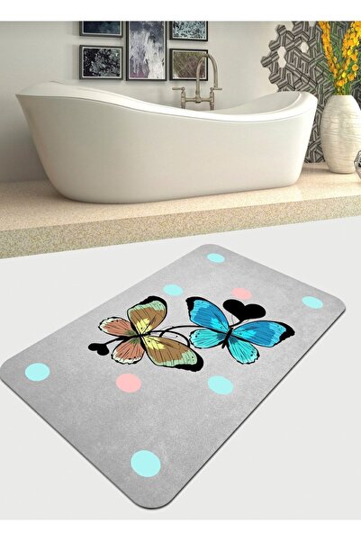 Ardizayn Butterfly Patterned 70x120cm Non-Slip, Non-Spill Organic Cotton Woven Base Bath Mat