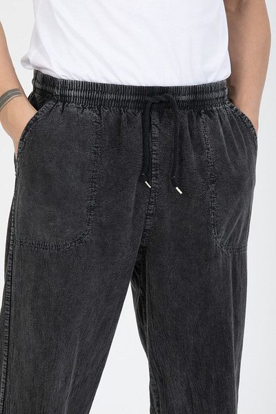 LECH STORE Anthracite Colored Pocketed Elastic Waist Thin Summer Linen Shalwar Trousers