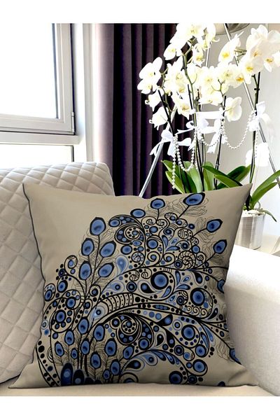 Ardizayn Κρέμα - Navy Blue Digital Printed 2-Pece Velvet Fabric Throw Pillow Cover - Εκτύπωση διπλής όψης