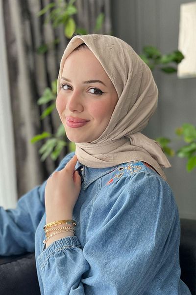 Aker Milky Brown Bamboo Crochet Scarf - 6060800 -932