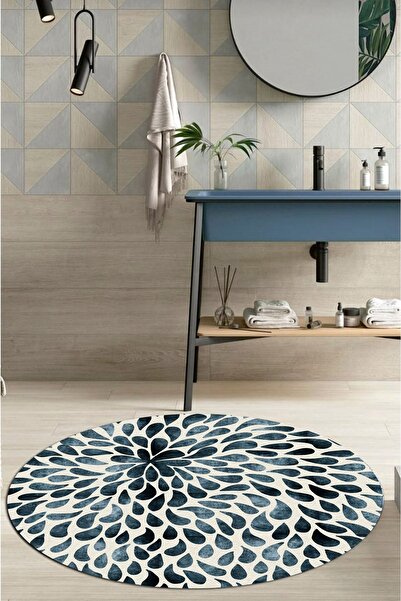 Ardizayn سجادة حمام دائرية بقاعدة منسوجة من القطن العضوي غير قابلة للانسكاب مقاس 80 × 80 سم