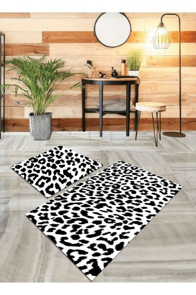 Ardizayn Leopard, Bamboo Fabric Cotton Woven Base Toilet Set Bathroom Rug (60x100-40x60 Cm Set of 2)