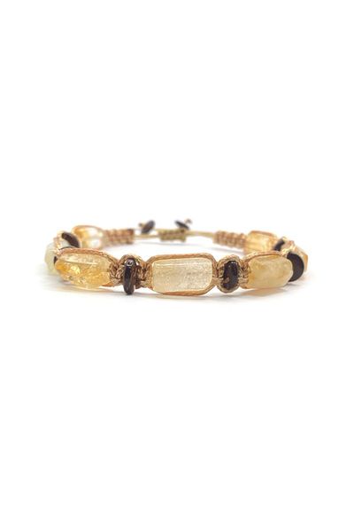 OSMANLI DEĞERLİ TAŞ Certified Genuine Original Citrine - Hematite Natural Stone String Bracelet (Cornered Macrame Model)
