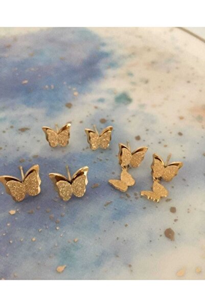 cover story Kadın 6'lı Kelebek Kombin Çelik Küpe