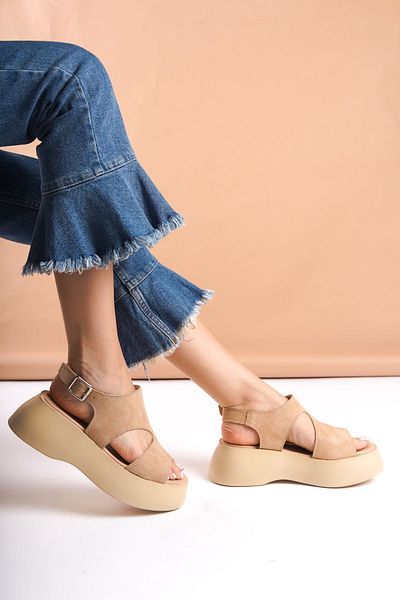 SEEM & BE June Platform Sole Suede Nude Sandale pentru damă