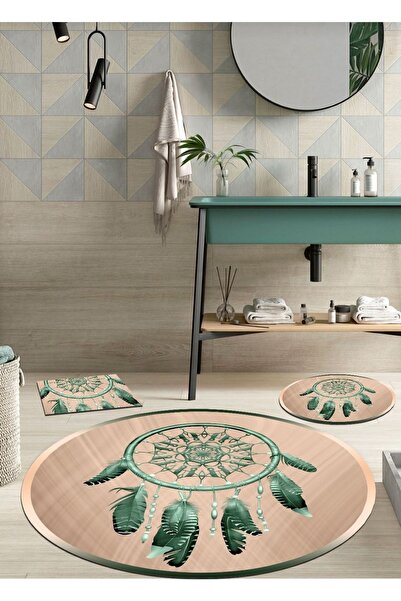Ardizayn سجادة حمام مستديرة بقاعدة قطنية منقوشة بالريش (100X100-60X60-40X60 س...