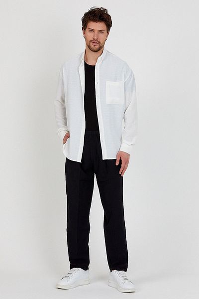LECH STORE Men's Thin Summer Elastic Waist Corded Linen Cotton Raw Cloth Pants