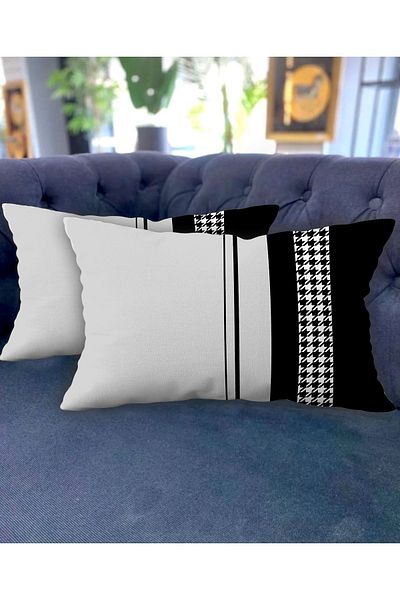 Ardizayn Goose Foot - (Gray - Black) Velvet Fabric Double Cushion Cover (35x55 cm) - Double-Sided Print