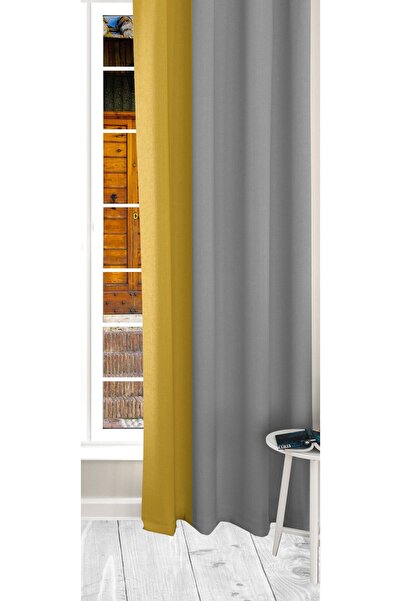 Ardizayn Mustard - Gray, Digital Printed, Velvet Fabric, Living Room, Bedroom Two Wing Background Curtain