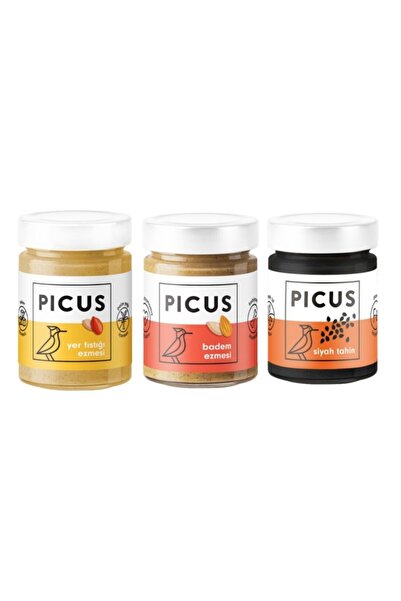 picus Yer Fıstığı Ezmesi 300 gr x1 Badem Ezmesi 195 gr x1 Siyah Tahin 210 gr x1