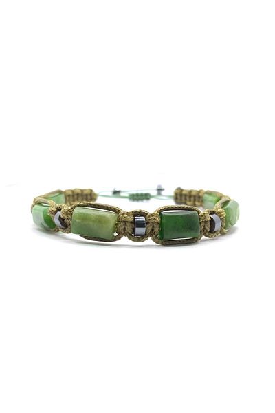 OSMANLI DEĞERLİ TAŞ Certified Genuine Original Jade - Hematite Natural Stone String Bracelet (Cornered Macrame Model)