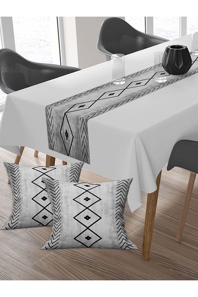 Ardizayn Ethnic (Gray), Cotton Fabric, Balcony, Garden, Kitchen Runner and Set of 2 Throw Pillow Covers