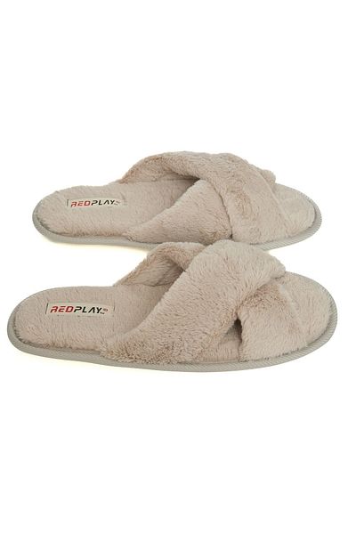 RedPlay Women's Indoor Slippers Cross Tape Chinchilla Soft Non-Slip Sole
