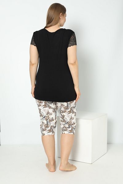 shefox Battal Viscose Summer Capri Set - Short Sleeve and Lace Detail by confeo