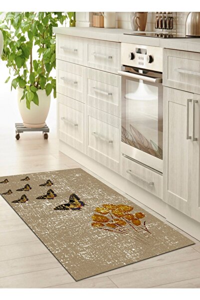 Ardizayn Kelebek, Dekoratif, Kaymaz Tabanlı, Antialerjik Mutfak Halısı-arh9019