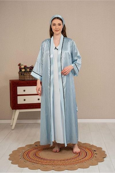 Baha 4139 Set halat din satin și cămașă de noapte din bumbac pieptănat
