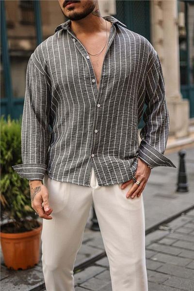 Tarz Cool Βαμβακερό ριγέ πουκάμισο oversize