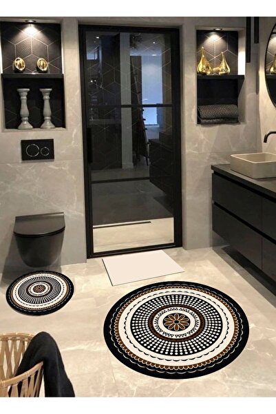 Ardizayn سجادة حمام مستديرة من ماركيو بولو - كريمي، قاعدة منسوجة من القطن (100x100-60x60-40x60 سم مجموعة من 3 قطع)