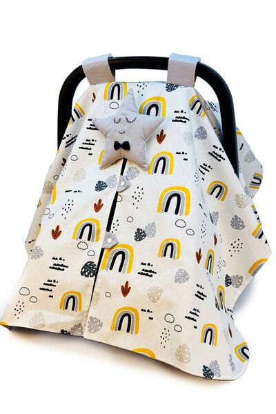 Atölye Eda Exclusive 2 Pieces Organic Cotton Stroller - Smiling Face Star Cushion and Cover
