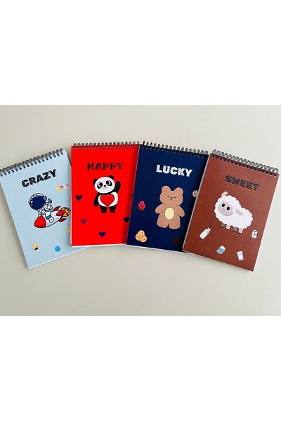ADA OFİS KIRTASİYE School Notebook 15x21cm Set of 4 with Spiral 60 Sheets 120 Sheets with Cardboard Cover