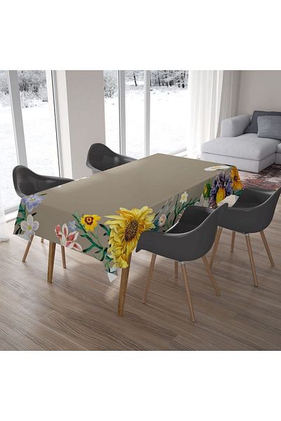 Ardizayn Față de masă bej, cu model floral, imprimată digital