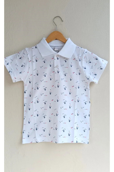 ALM Tricou cu mânecă scurtă pentru băiat, cu gât polo, cu imprimeu cu navă cu...