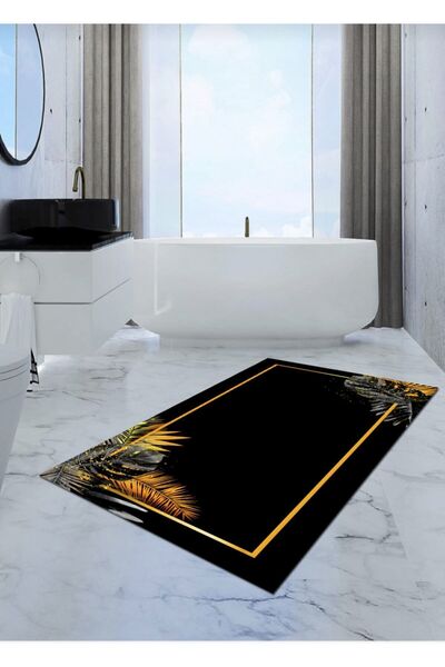 Ardizayn 70x120cm Non-Slip Cotton Bath Rug - Black Gold, Non-Spill and Washable Base