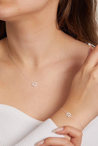 Elika Silver 925 Ayar Gümüş Sonsuzluk Model Kolye ve Bileklik Set